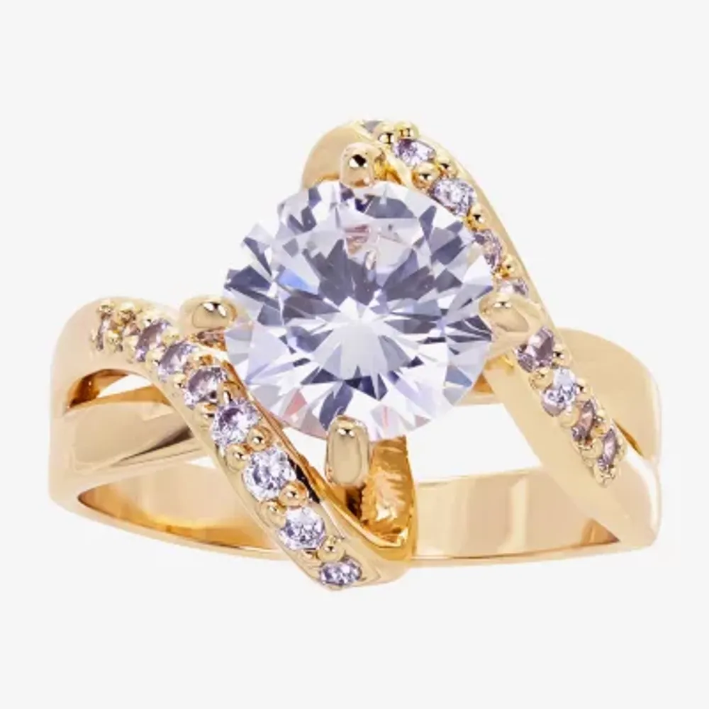 Sparkle Allure Womens Cubic Zirconia 14K Gold Over Brass Round Bypass Engagement Ring