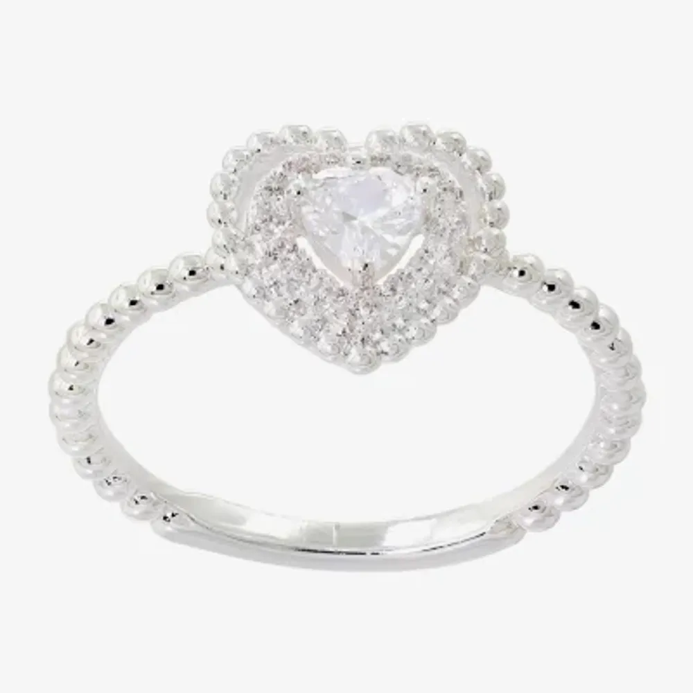 Sparkle Allure Womens Cubic Zirconia Pure Silver Over Brass Heart Halo Cocktail Ring