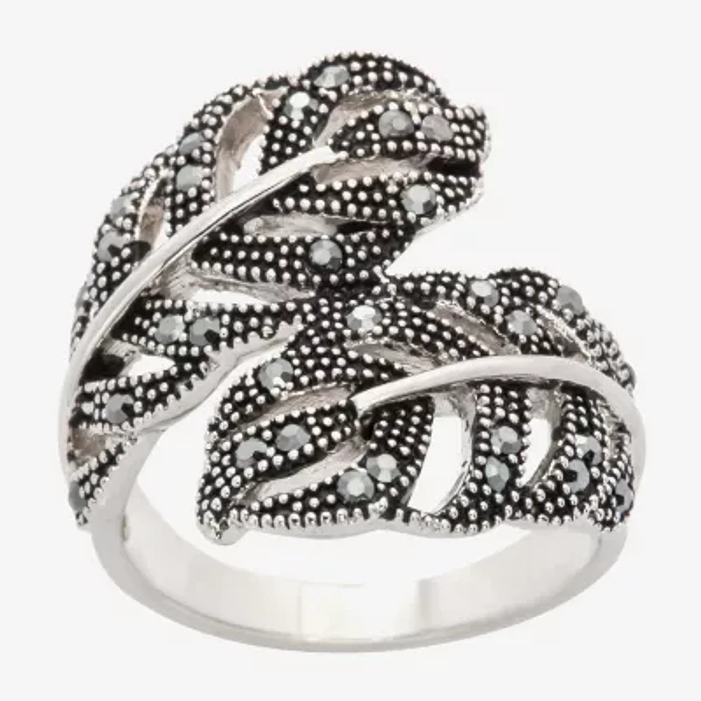 Sparkle Allure Wrap Womens 3MM Black Crystal Pure Silver Over Brass Bypass Band