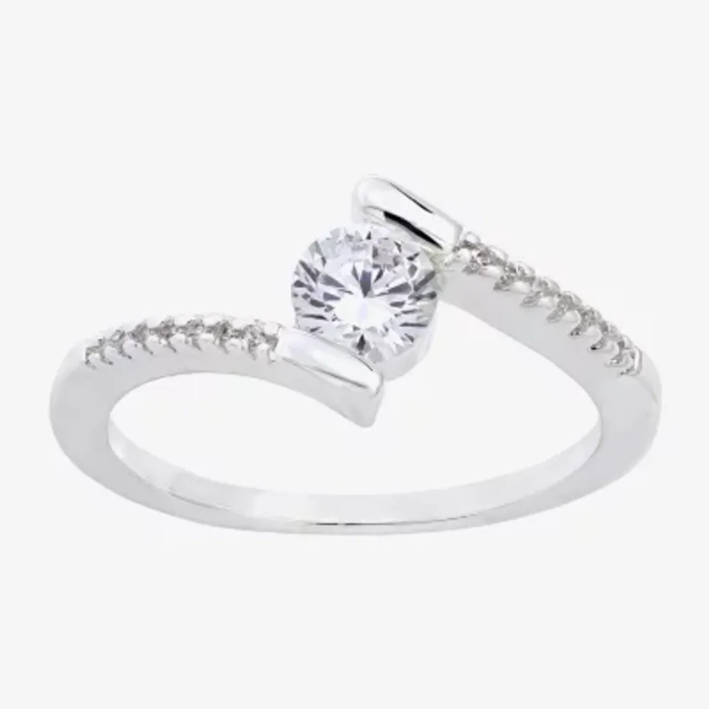 Sparkle Allure Womens Cubic Zirconia Pure Silver Over Brass Round Bypass Band