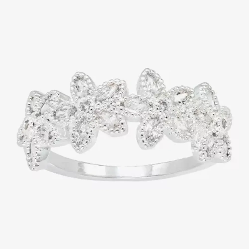 Sparkle Allure Womens 2MM Cubic Zirconia Pure Silver Over Brass Flower Band