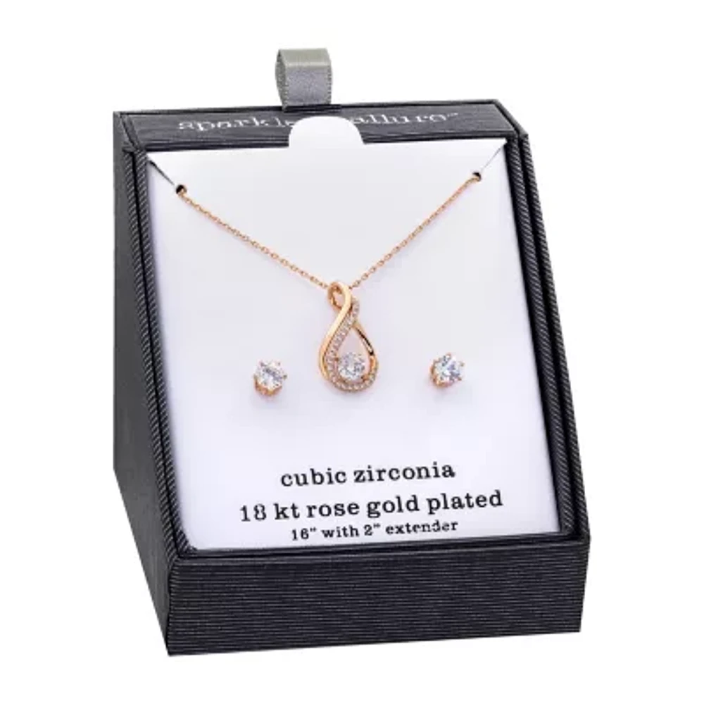 Sparkle Allure Womens Cubic Zirconia 18K Rose Gold Over Brass 2-pc. Jewelry Set