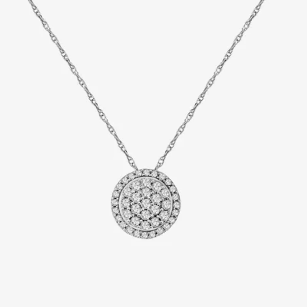Womens 1/4 CT. T.W. Natural White Diamond 10K White Gold Round 18 Inch Pendant Necklace