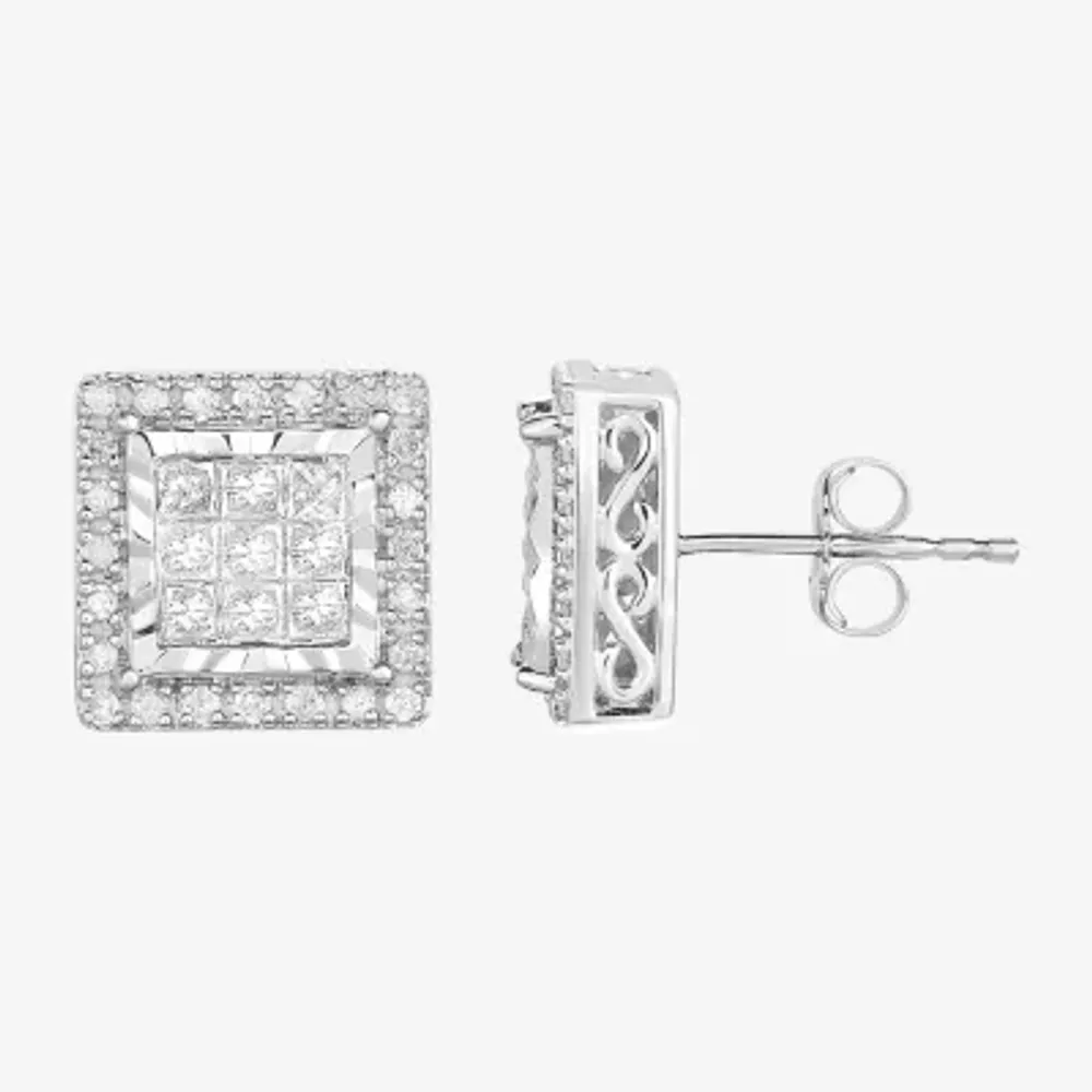 TruMiracle® 1 CT. T.W. Princess White Natural Diamond 10K Gold Stud Earrings