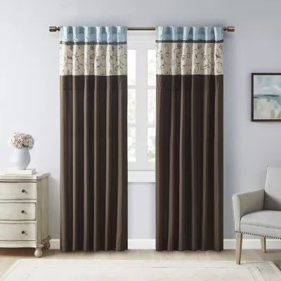 Madison Park Belle 50"W X 84"L Rod Pocket Back Tab Embroidered Light-Filtering Single Curtain Panel