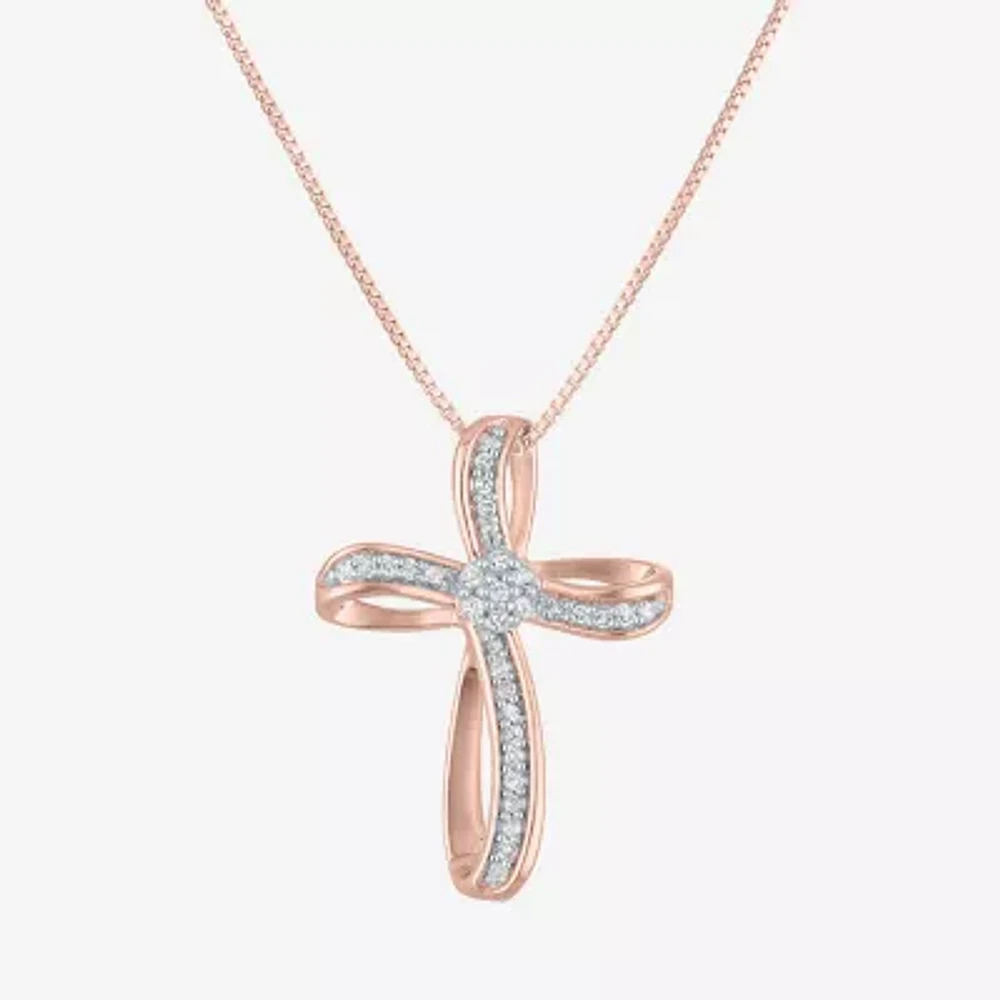 Diamond Blossom (G-H / Si2-I1) Womens 1/10 CT. T.W. Lab Grown White Sterling Silver Cross 18 Inch Pendant Necklace