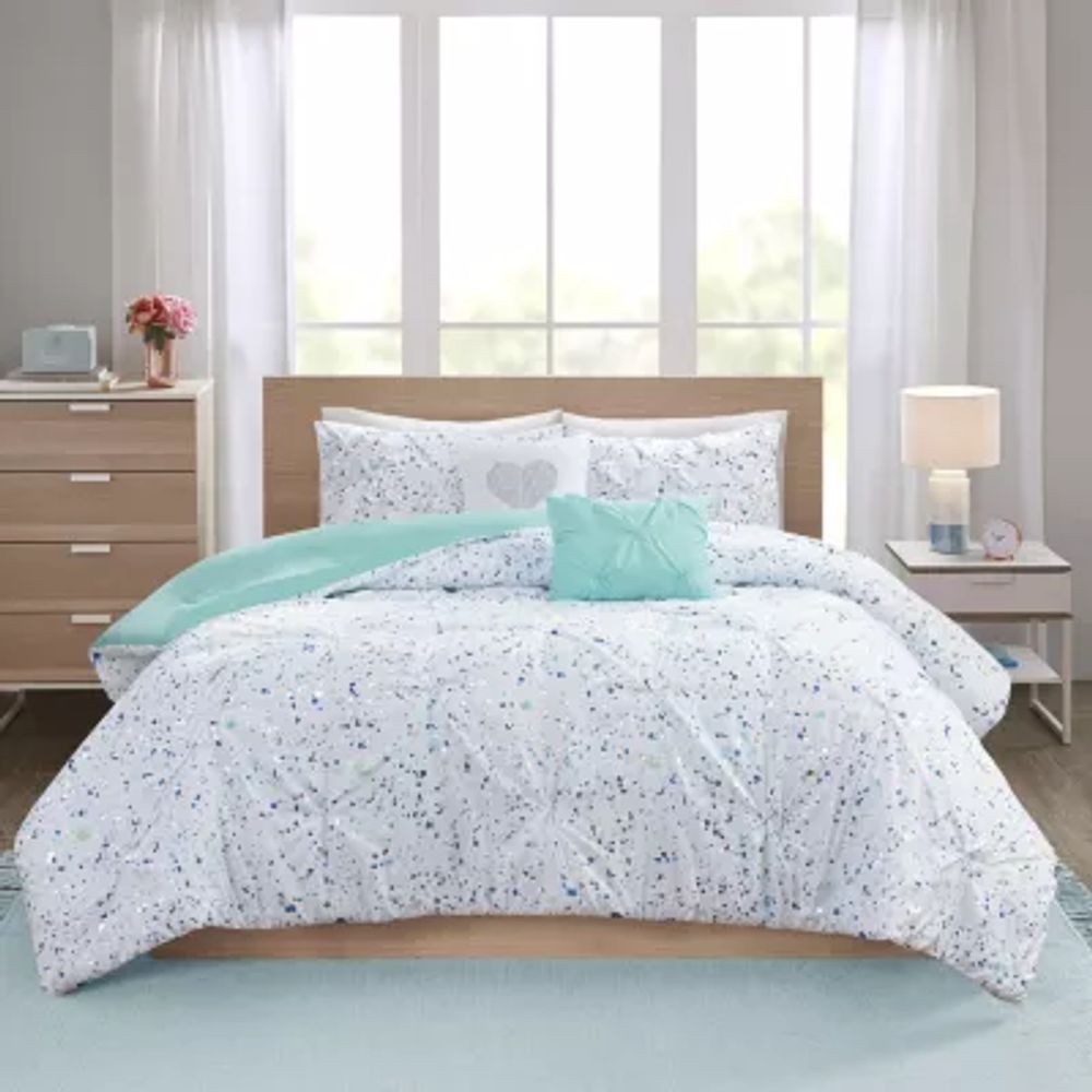 Intelligent Design Lara Metallic Printed and Pintucked Comforter with decorative pillows