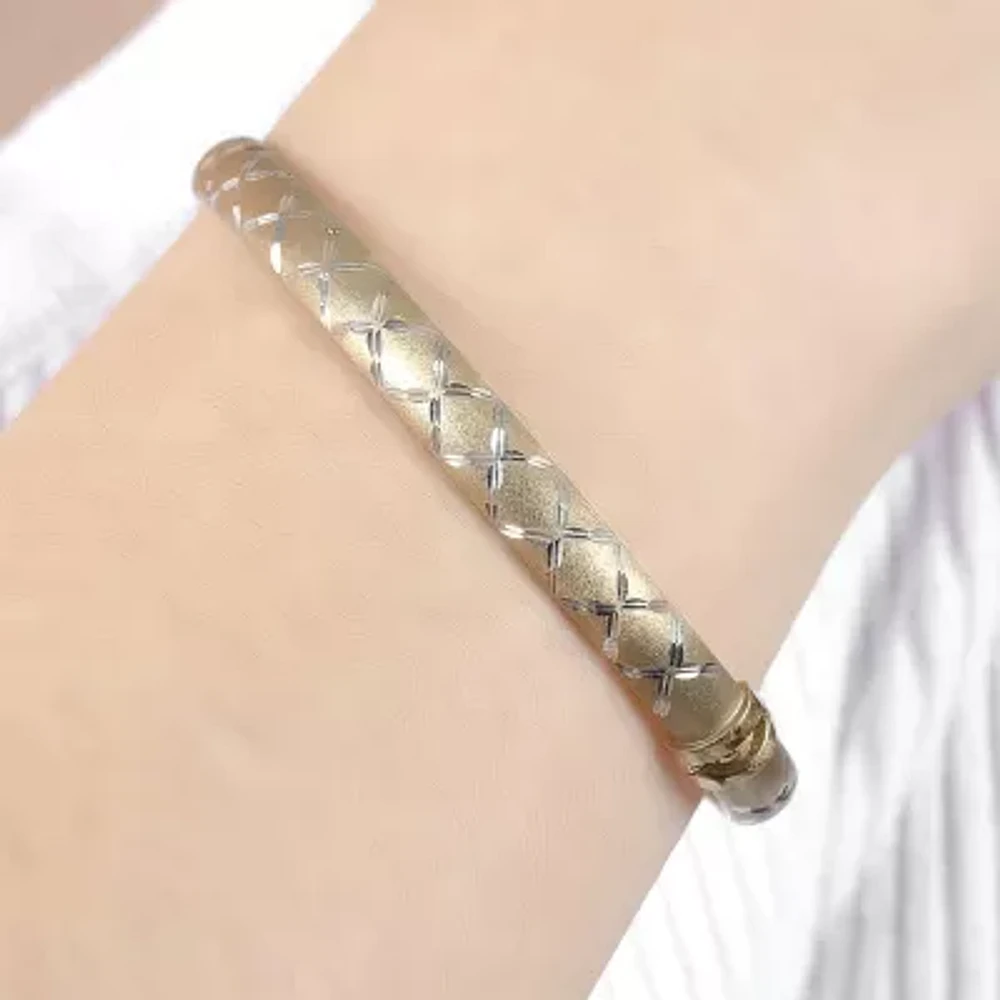 Diamond Cut Womens 14K Two Tone Gold Over Silver Bangle Bracelet