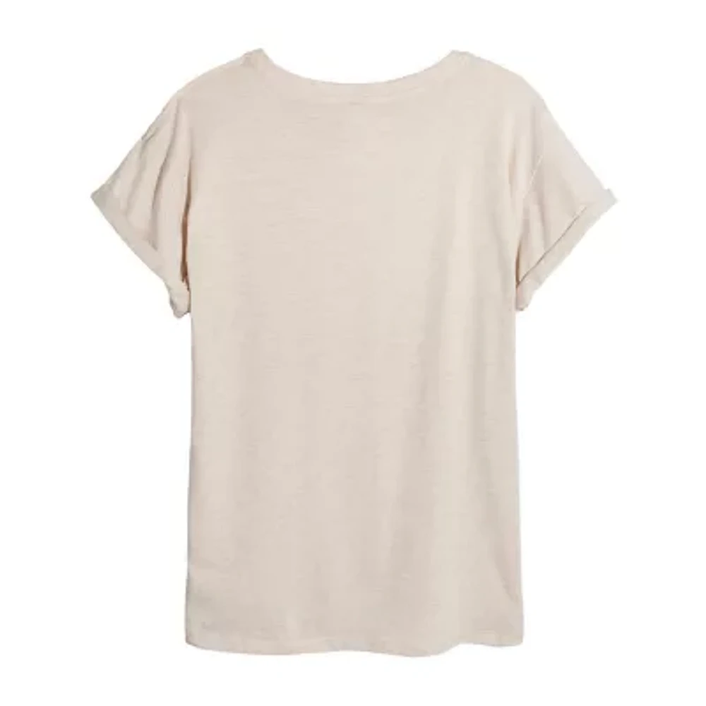 Womens Scoop Neck Short Sleeve Oversized Peanuts Snoopy Juniors Graphic T-Shirt