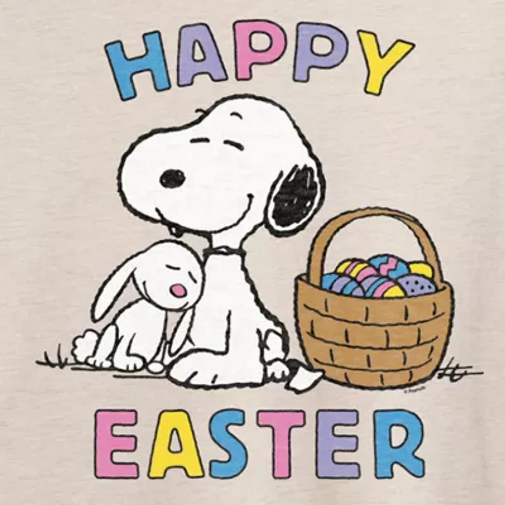 Womens Scoop Neck Short Sleeve Oversized Peanuts Snoopy Juniors Graphic T-Shirt