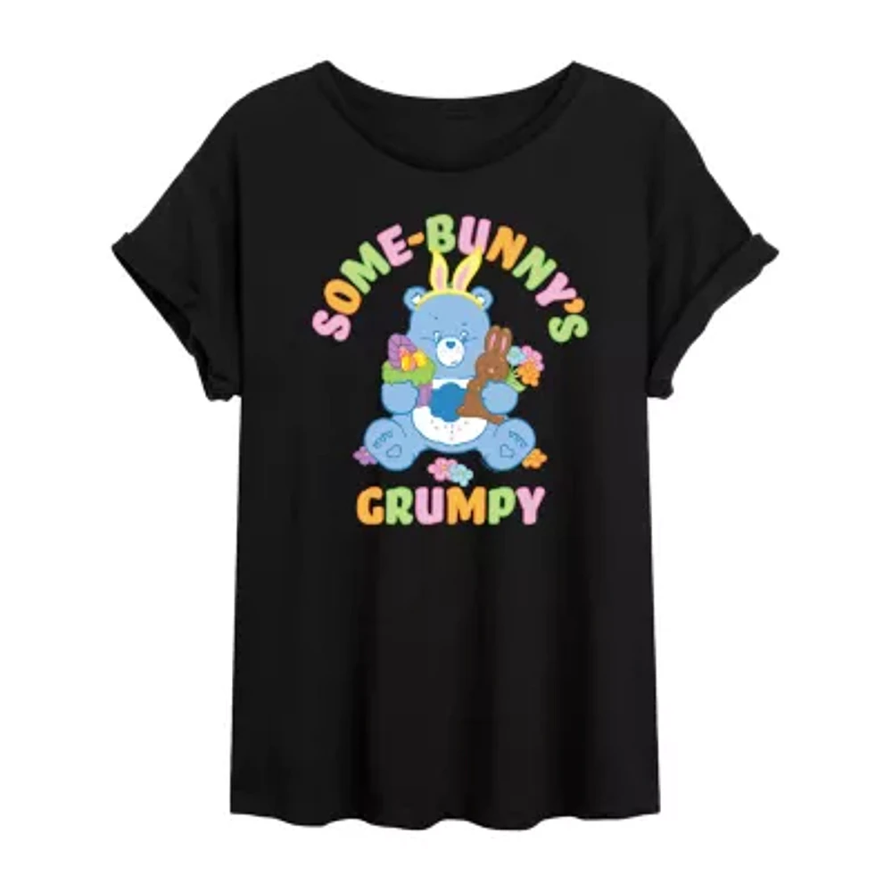 Some Bunny'S Grumpy Womens Round Neck Short Sleeve Oversized Care Bears Juniors Graphic T-Shirt