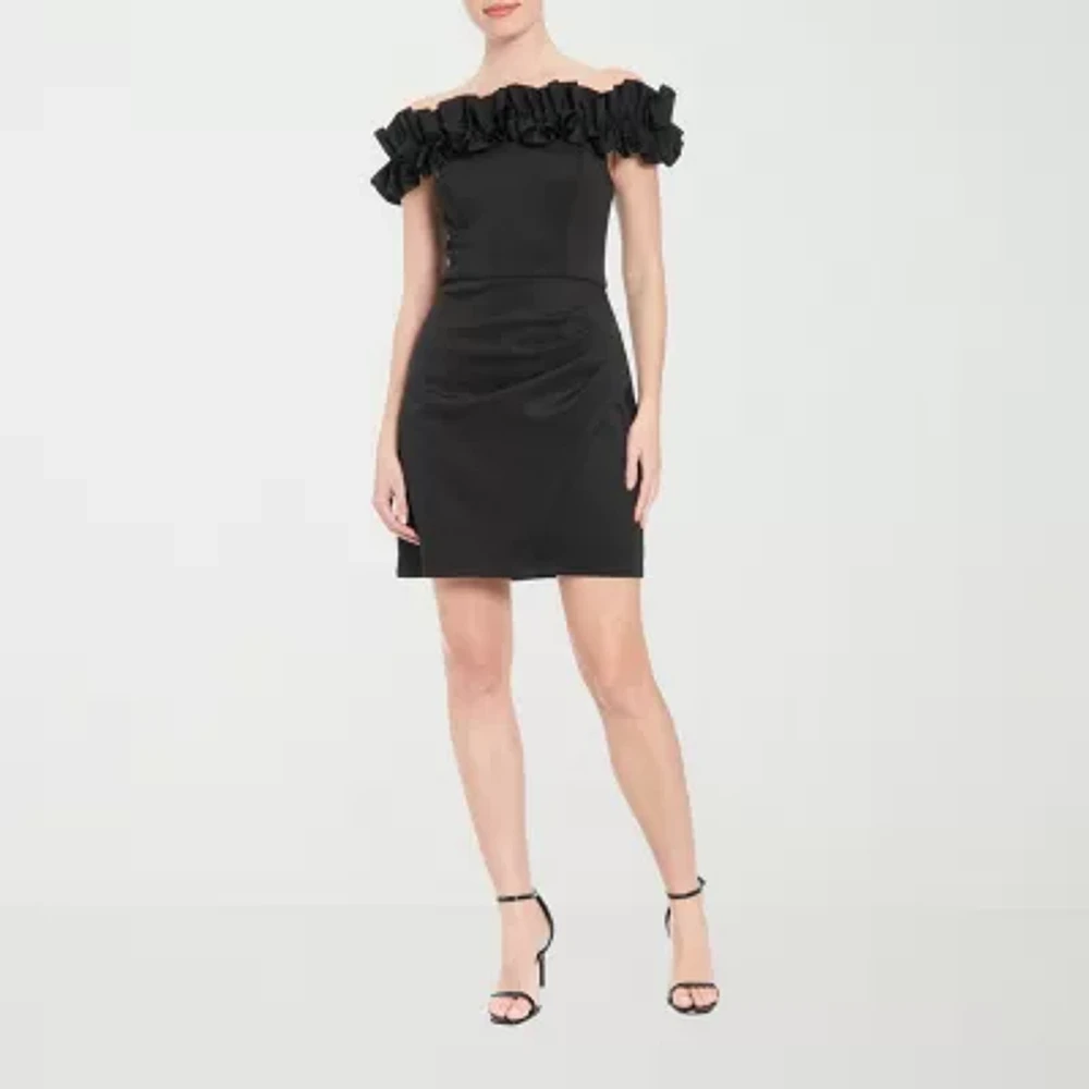 Clover And Sloane Off The Shoulder Womens Short Sleeve Sheath Dress