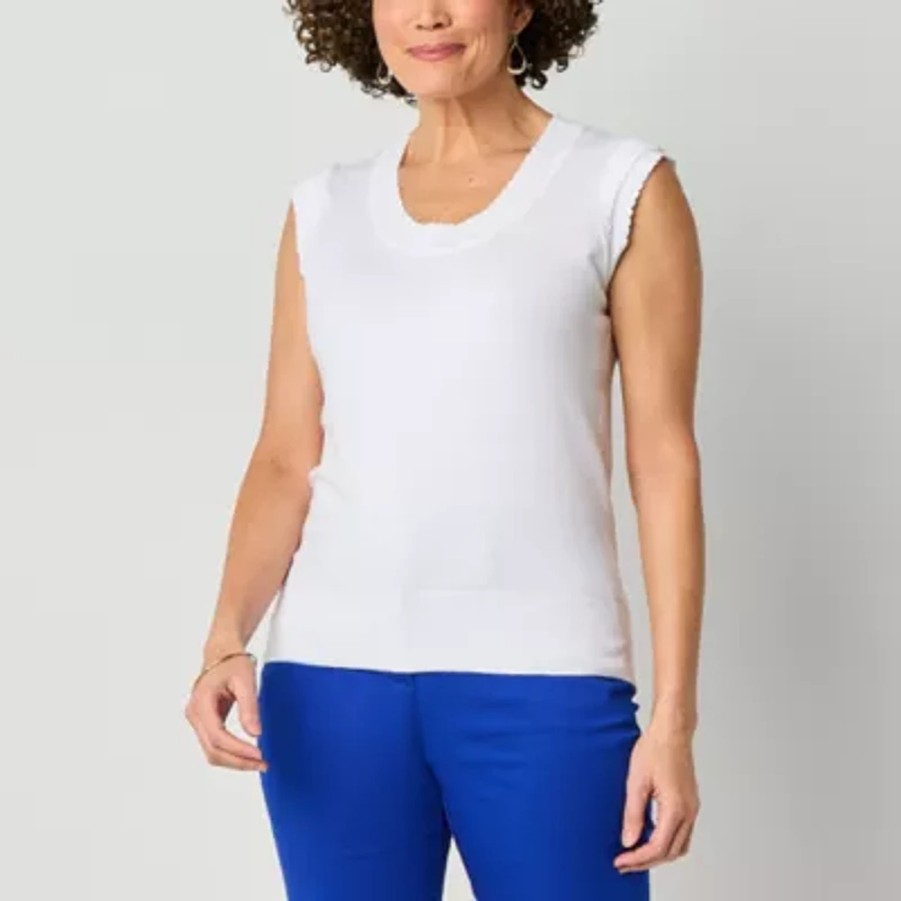 Liz Claiborne Womens Round Neck Sleeveless Pullover Sweater
