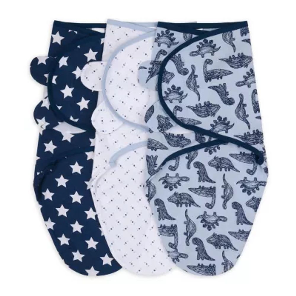 The Peanutshell Blue Dino 3-pc. Swaddle Blanket