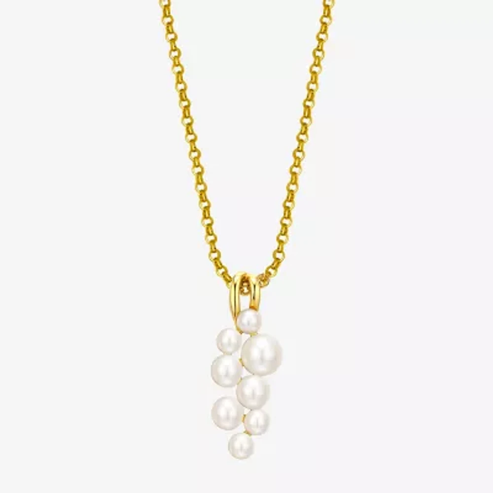 Womens White Cultured Freshwater Pearl 18K Gold Over Silver 18 Inch Pendant Necklace