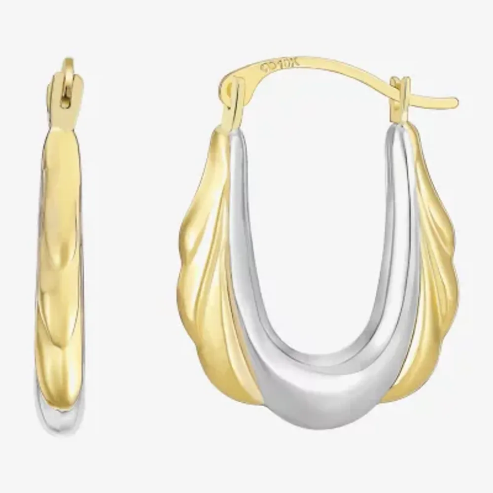 Womens 10K Two Tone Gold 20.7mm Round Hoop Earrings