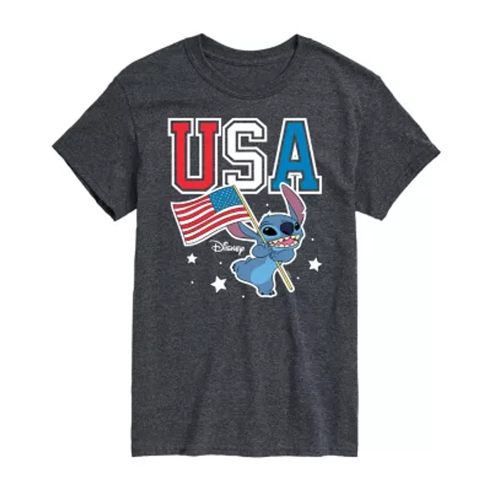 Mens Short Sleeve Americana Lilo & Stitch Graphic T-Shirt