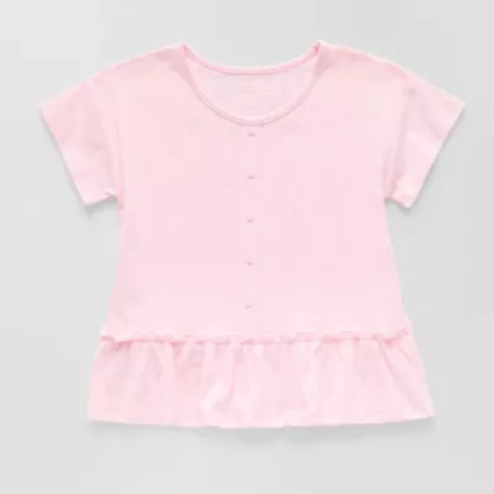 Thereabouts Little & Big Kid Girls Round Neck Short Sleeve Peplum Top