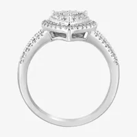 Effy  Womens 5/8 CT. T.W. Natural White Diamond Sterling Silver Pear Halo Cocktail Ring