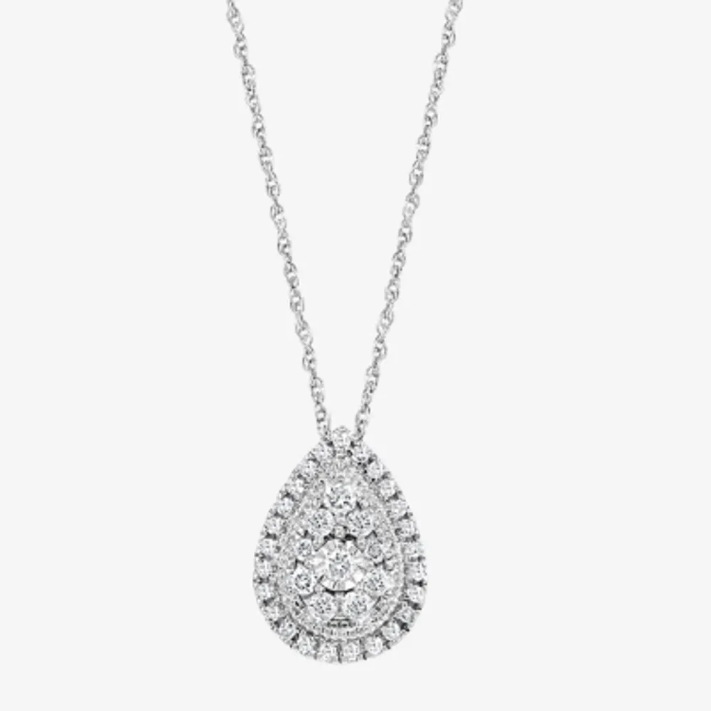 Effy Womens 5/8 CT. T.W. Natural White Diamond Sterling Silver Pear 18 Inch Pendant Necklace