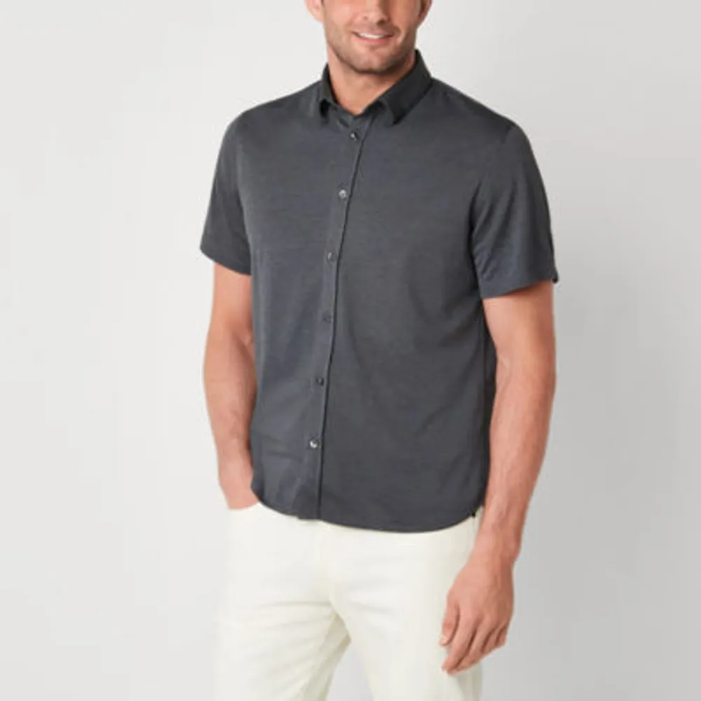 Van Heusen Performance Mens Short Sleeve Slim Fit Stretch Fabric Button-Down Shirt