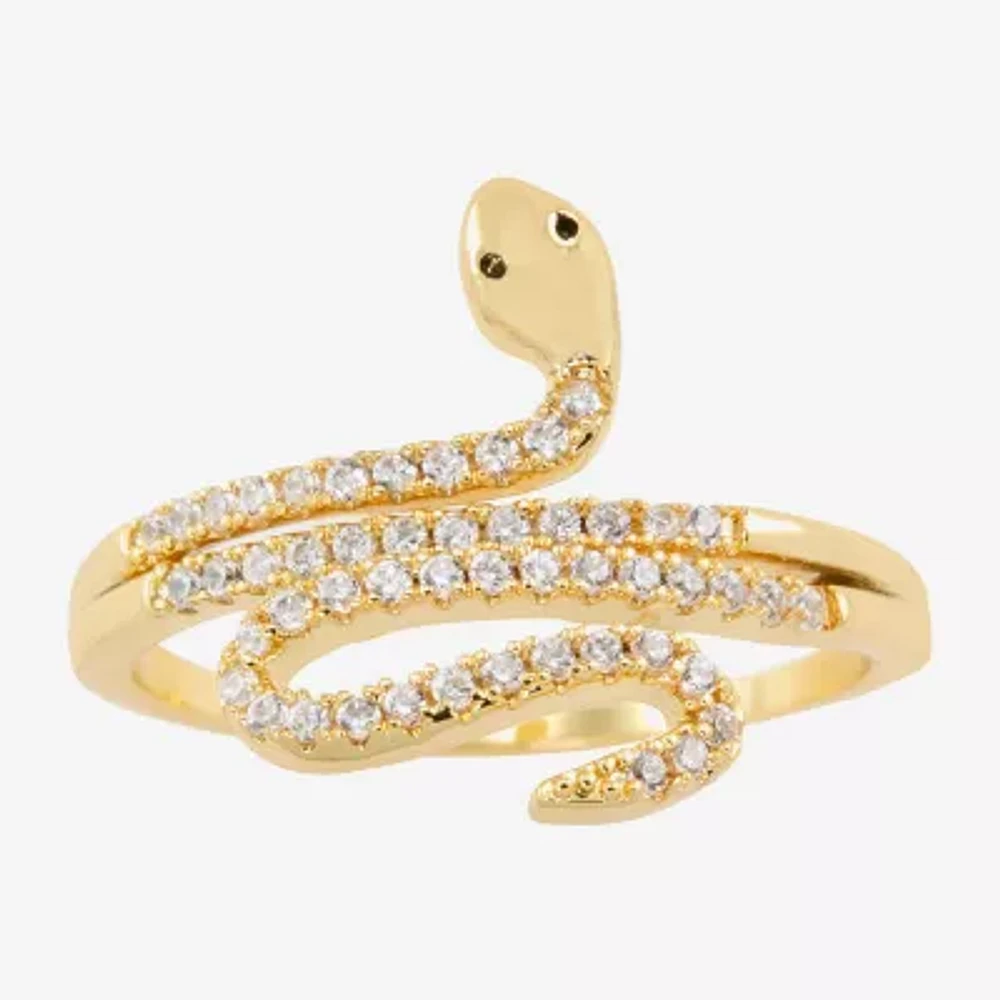 Sparkle Allure Snake Wrap Womens Cubic Zirconia 14K Gold Over Brass Bypass Cocktail Ring