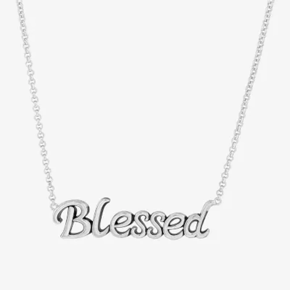 "Blessed" Womens Sterling Silver 18 Inch Pendant Necklace