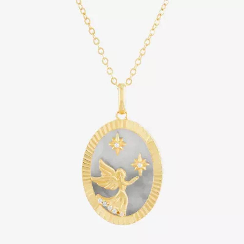 Womens White Mother Of Pearl 14K Gold Over Silver Round 18 Inch Pendant Necklace