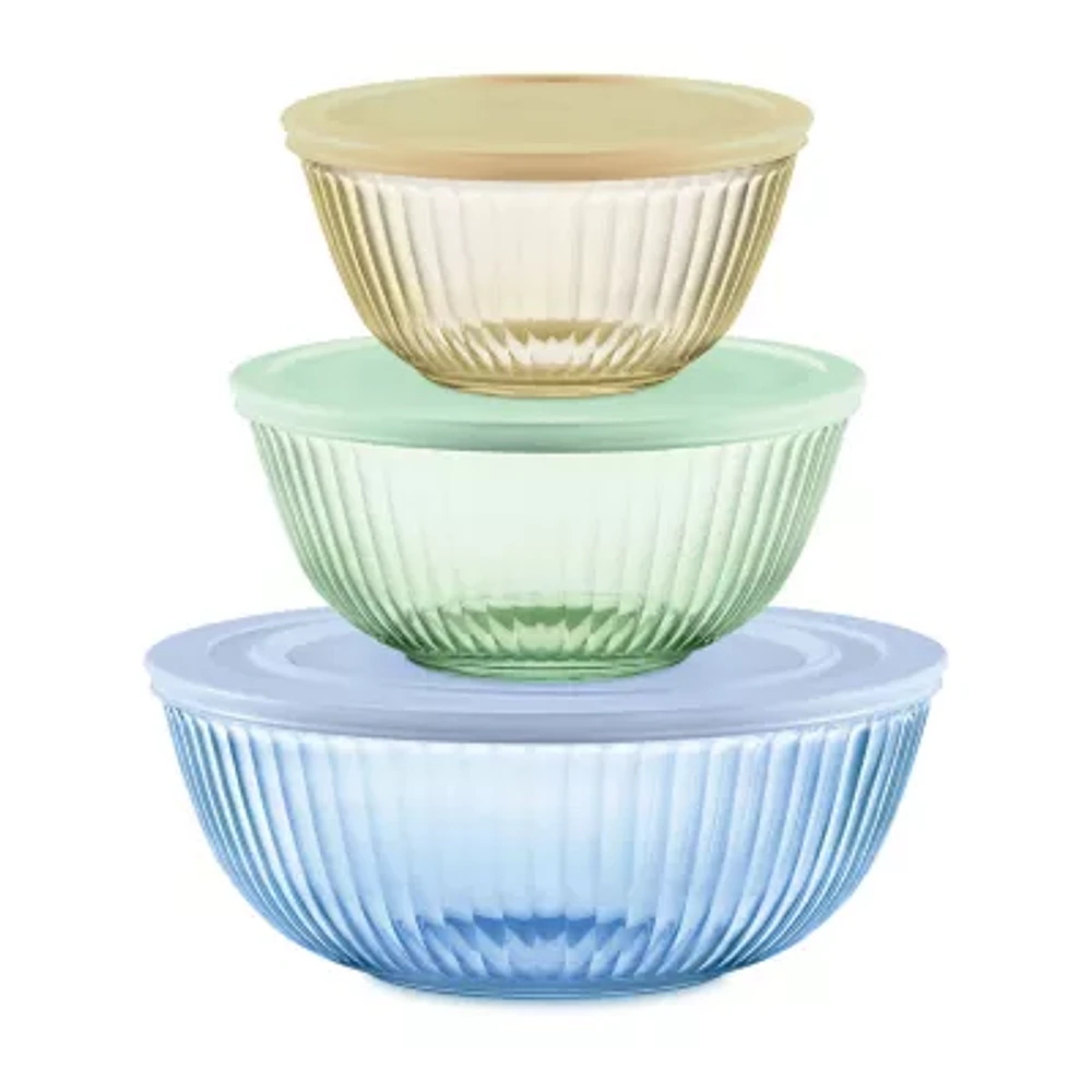 Pyrex Sculpted Tinted 6-pc. Glass Mixing Bowl Set