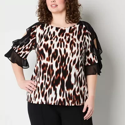 Bold Elements Womens Plus Ruffle Sleeve Cold Shoulder Blouse