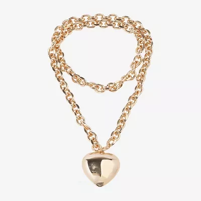 Bijoux Bar Gold Tone Womens Heart 34 Inch Pendant Necklace