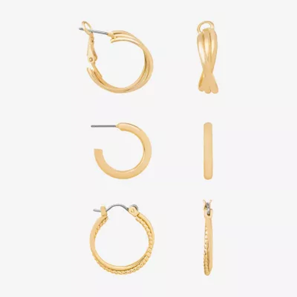 Bijoux Bar Delicates Gold Tone Womens Stainless Steel 3 Pair Earring Set