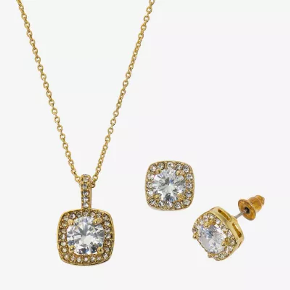 Sparkle Allure Light Up Box Womens Cubic Zirconia 10K Gold Over Brass Square 2-pc. Jewelry Set