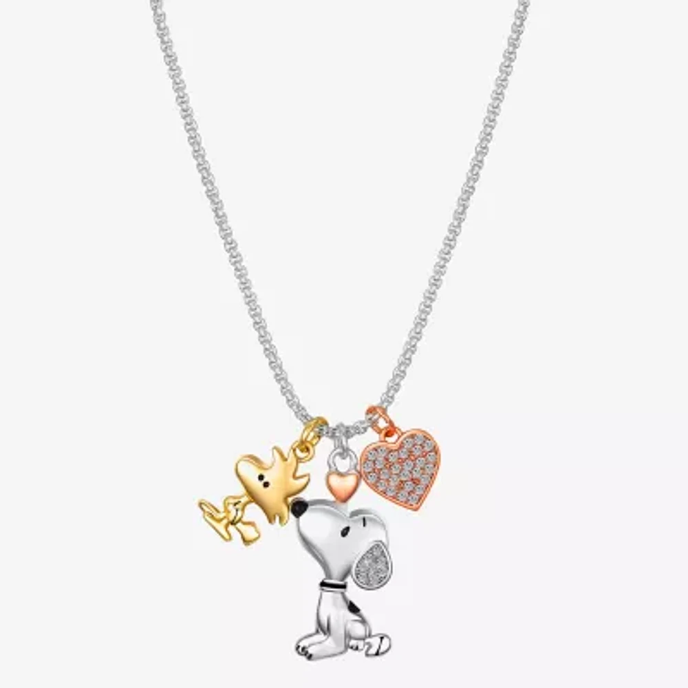 Disney Classics Womens Crystal 10K Tri-Color Gold Over Brass Heart 16 Inch Pendant Necklace