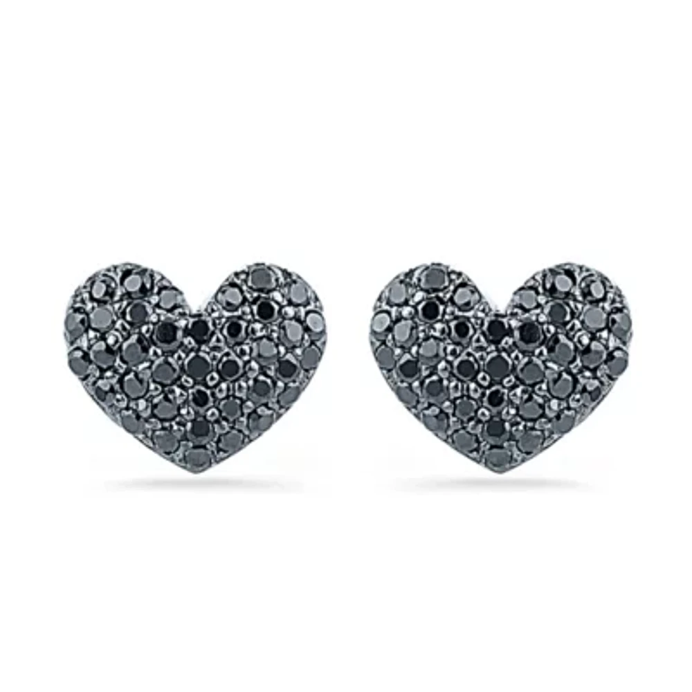 1/4 CT. T.W. Natural Black Diamond Sterling Silver 8mm Heart Stud Earrings