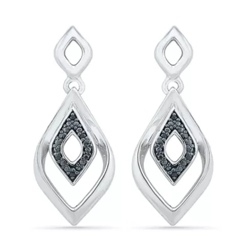 Womens Diamond Accent Natural Black Diamond Sterling Silver Diamond Drop Earrings