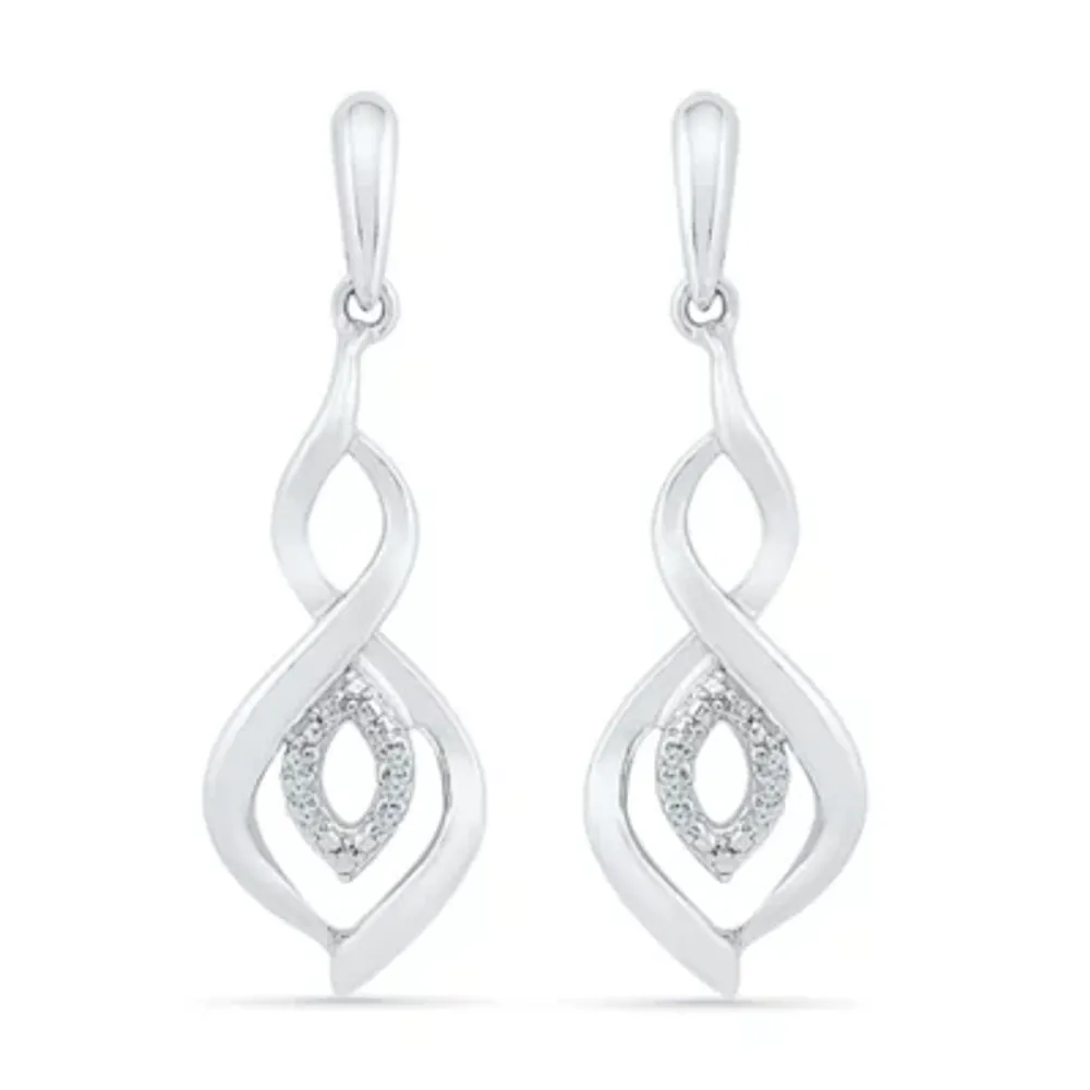 Womens Diamond Accent Natural White Diamond Sterling Silver Drop Earrings