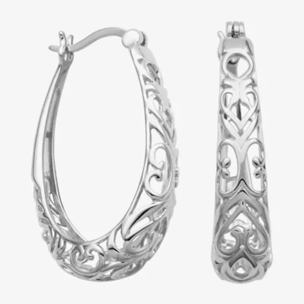 Womens Sterling Silver 32.2mm Hoop Earrings