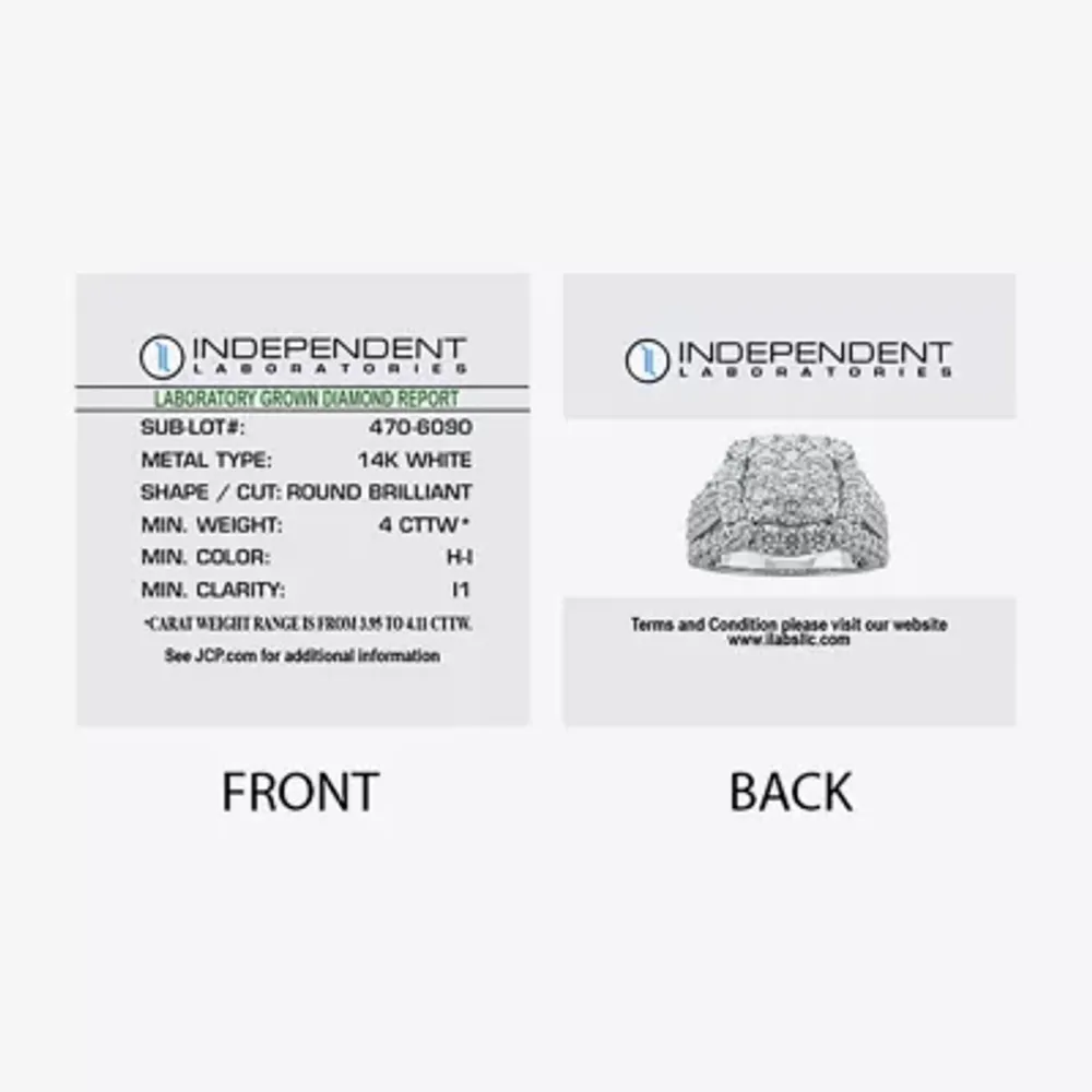 (H-I / I1) Womens 4 CT. T.W. Lab Grown White Diamond 14K Gold Cushion Cluster Cocktail Ring