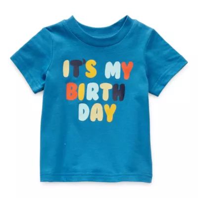 Okie Dokie Birthday Baby Boys Crew Neck Short Sleeve Regular Fit Graphic T-Shirt
