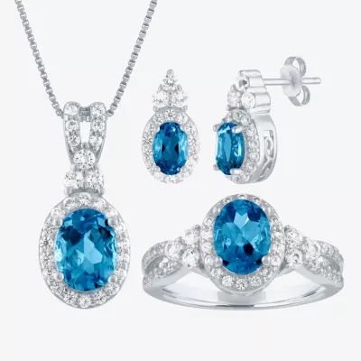 Womens Genuine Blue Topaz Sterling Silver 3-pc. Jewelry Set