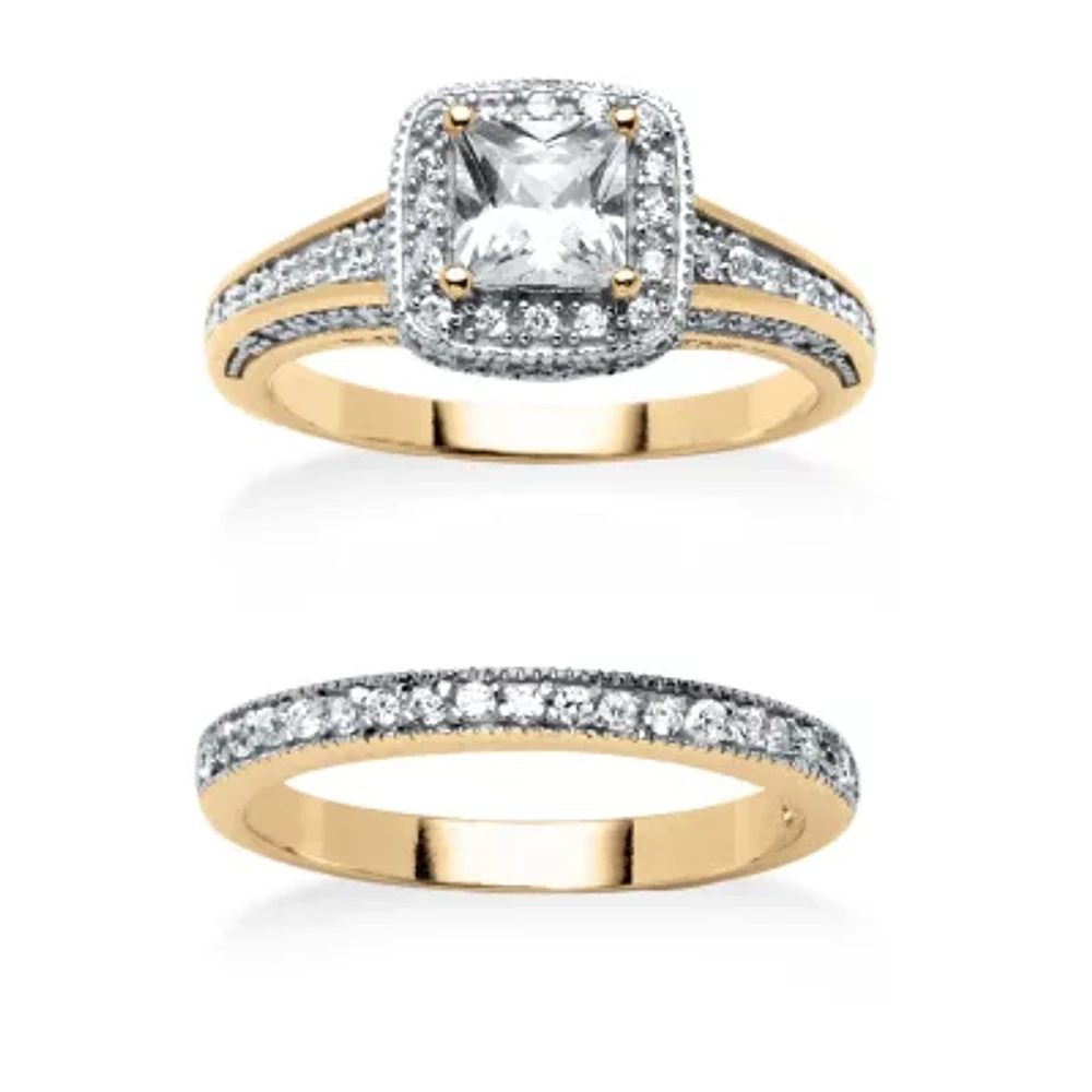 Womens 1/ CT. T.W. Cubic Zirconia 18K Gold Over Brass Bridal Set