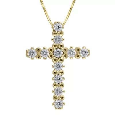 Womens 1/4 CT. T.W. Natural White Diamond 10K Gold Cross 18 Inch Pendant Necklace