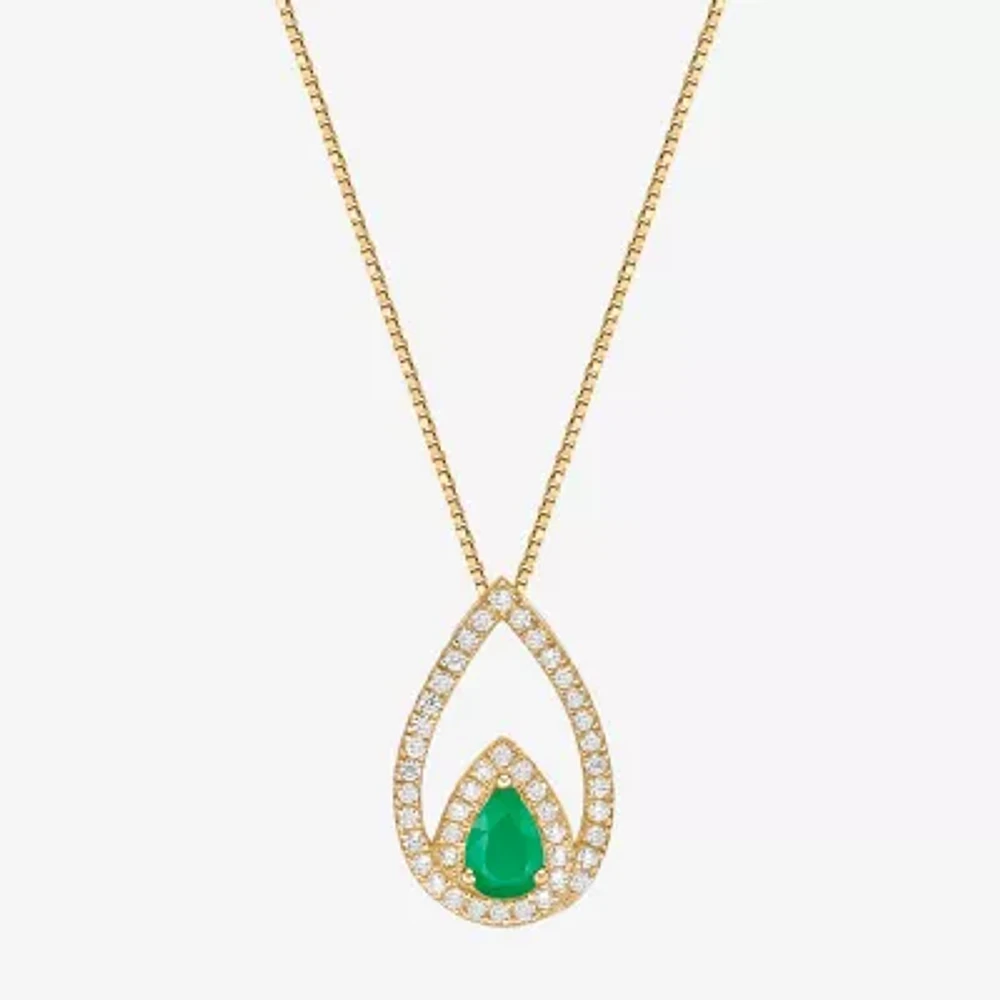 Womens 1/ CT. T.W. Genuine Green Emerald 10K Gold 18 Inch Pendant Necklace
