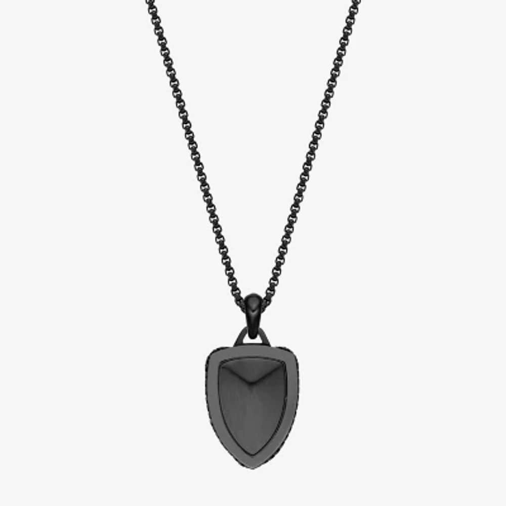 Shield Mens Stainless Steel 24 Inch Pendant Necklace