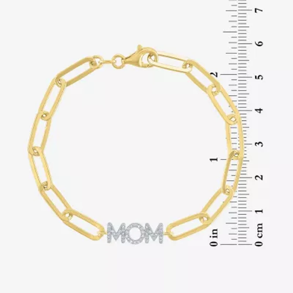 Diamond Addiction "Mom" (G-H / I1-I2) Womens 14K Gold Over Silver Sterling Silver 8 Inch Paperclip Chain Bracelet