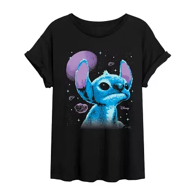 Womens Crew Neck Short Sleeve Lilo & Stitch Juniors Graphic T-Shirt