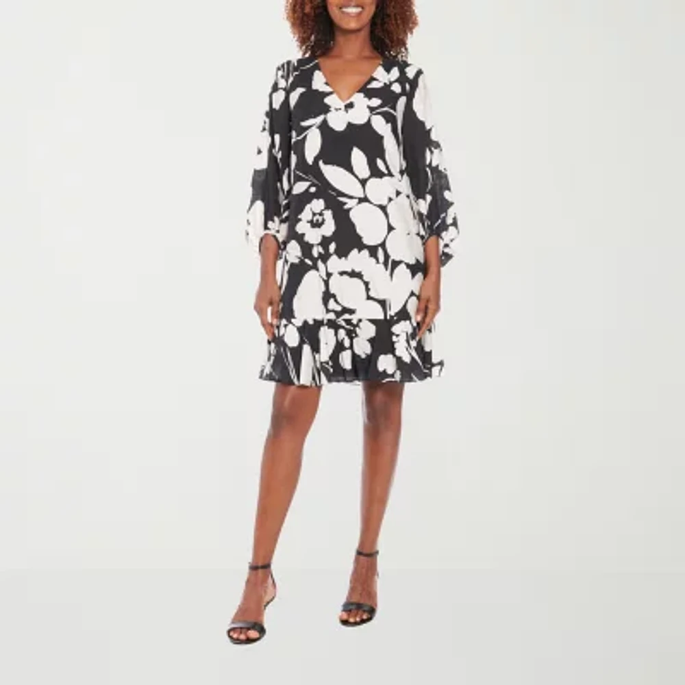 London Times Womens 3/4 Sleeve Midi Floral Shift Dress