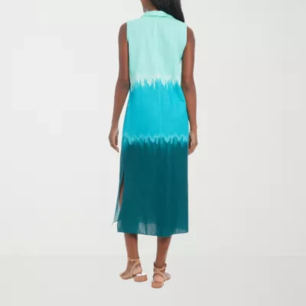 London Times Womens Sleeveless Tie-Dye Tie Dye Shift Dress