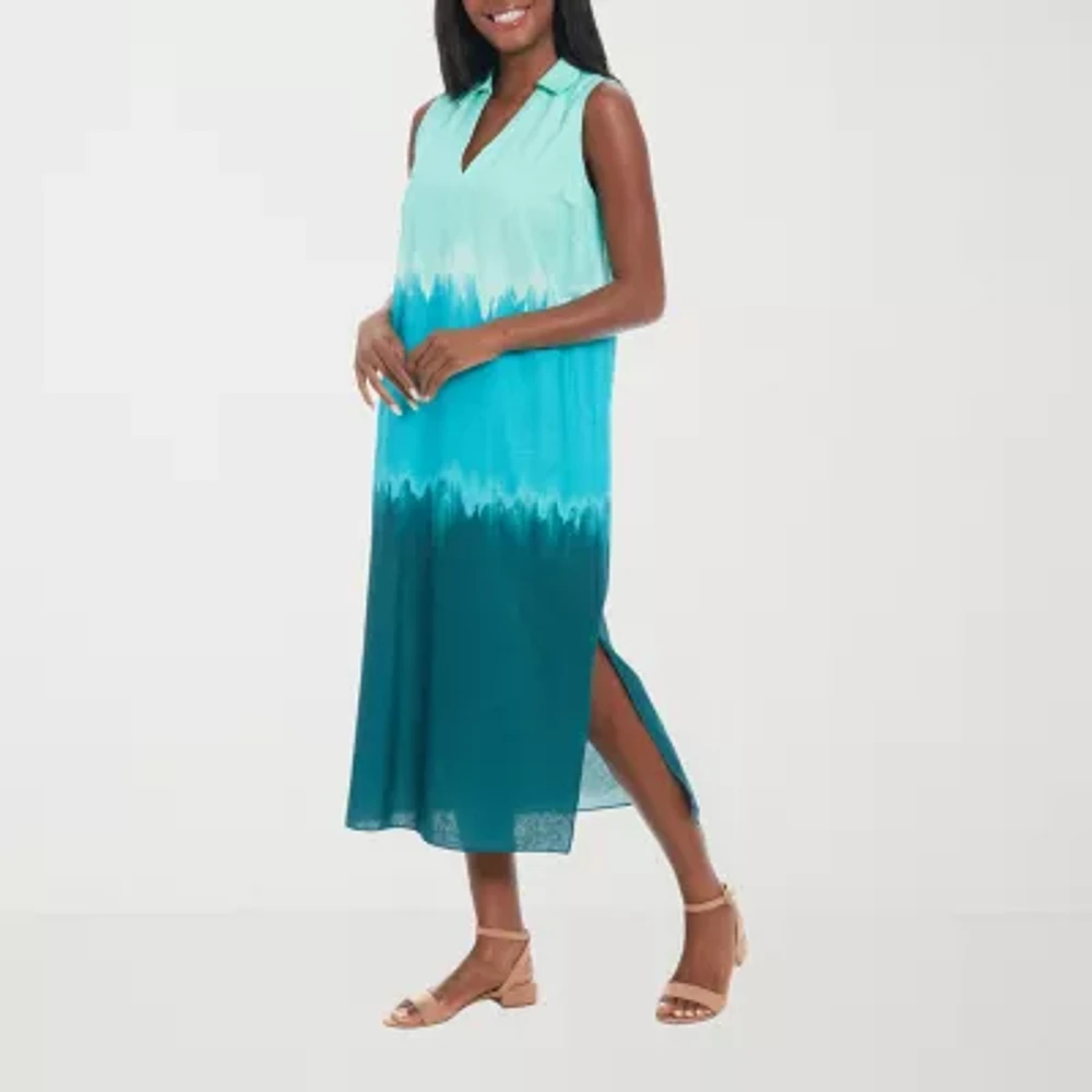 London Times Womens Sleeveless Tie-Dye Tie Dye Shift Dress